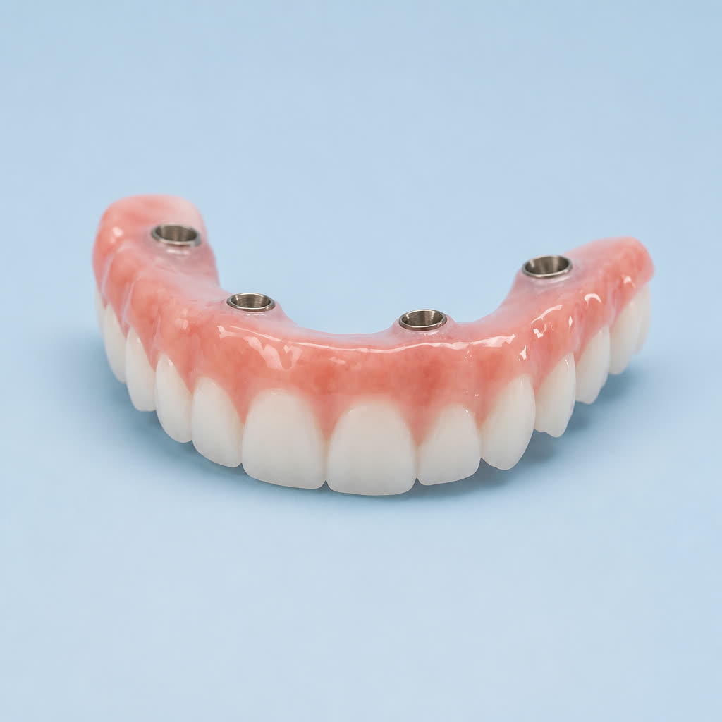 An All-on-X full-arch implant bridge, the permanent teeth you go home with